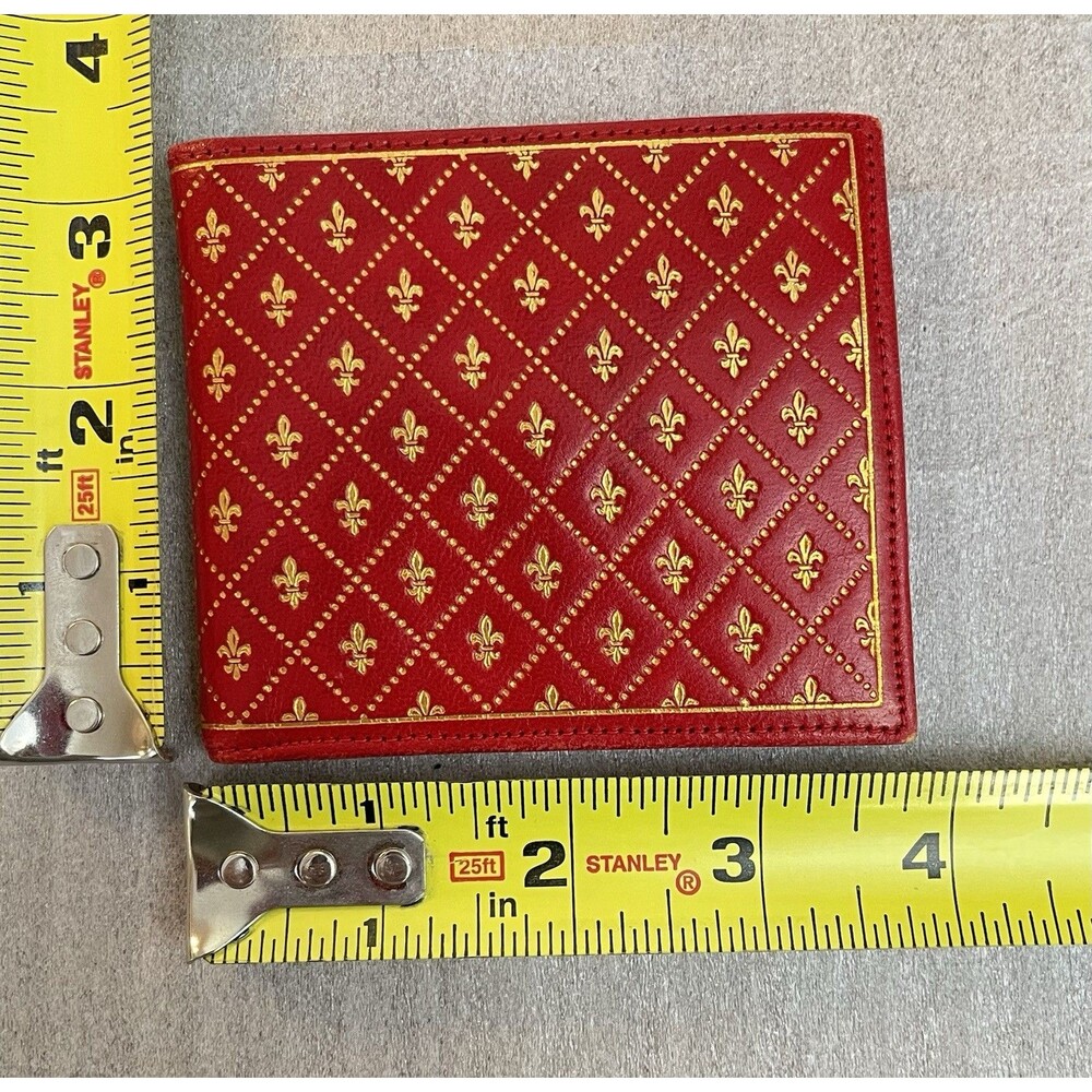 VTG Misuri Florence Italy Leather Bifold Wallet Scarlet Red Gold Fleur de Lis - Picture 11 of 14